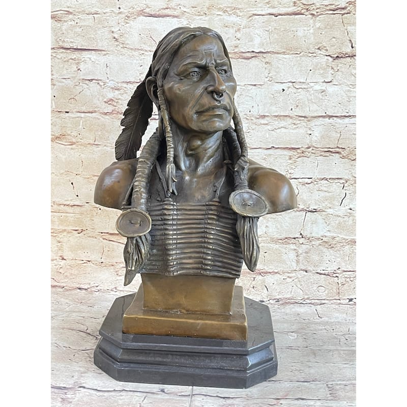 Native American Warrior Chief Bronze Bust Sculpture Art Statue Figure Figurine