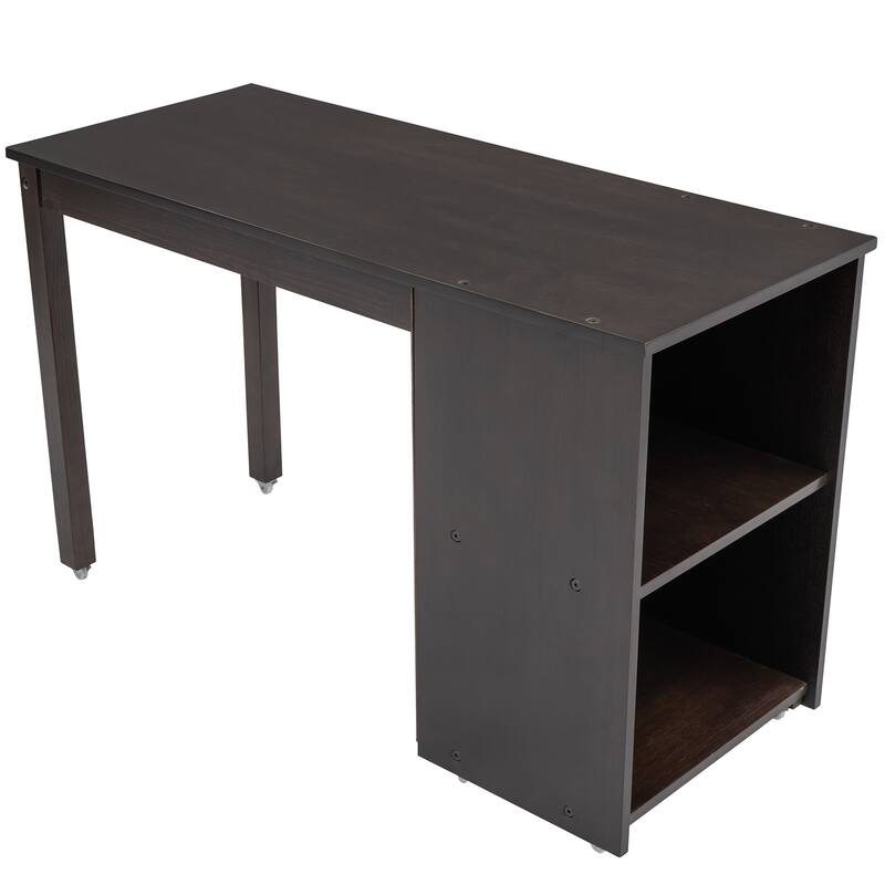 Low Loft Bed with Cabinet Shelves and Rolling Portable Desk