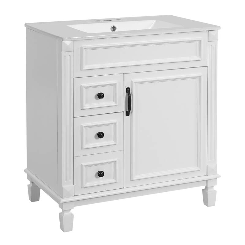 Small Bathroom Vanity with Sink, Freestanding Wood Bathroom Cabinet, Storage Cabinet with 2 Drawers & Adjustable Shelf