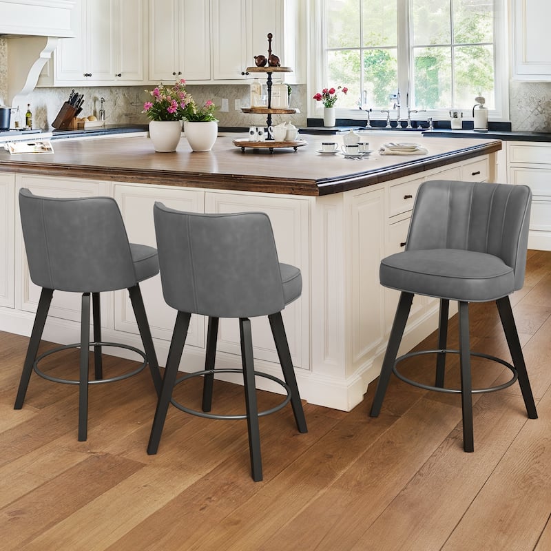26.in Swivel Bar stool PU Leather/Fabric Upholstered Counter Stool, High Back Armless Stool with Wooden Legs
