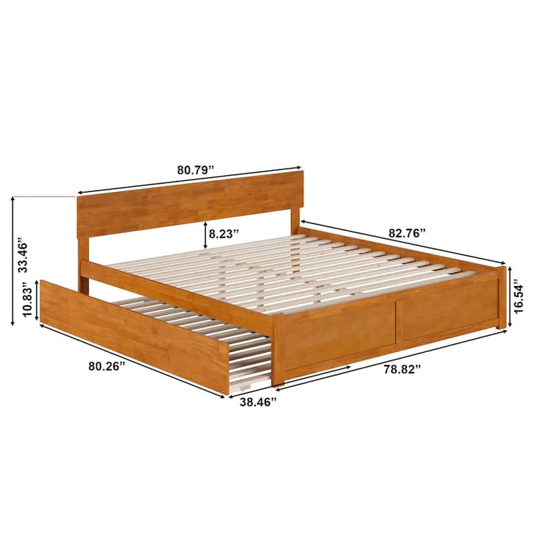 Vibes King Platform Bed with Footboard & Trundle - Solid Wood, Adjustable Headboard, Light Toffee Finish