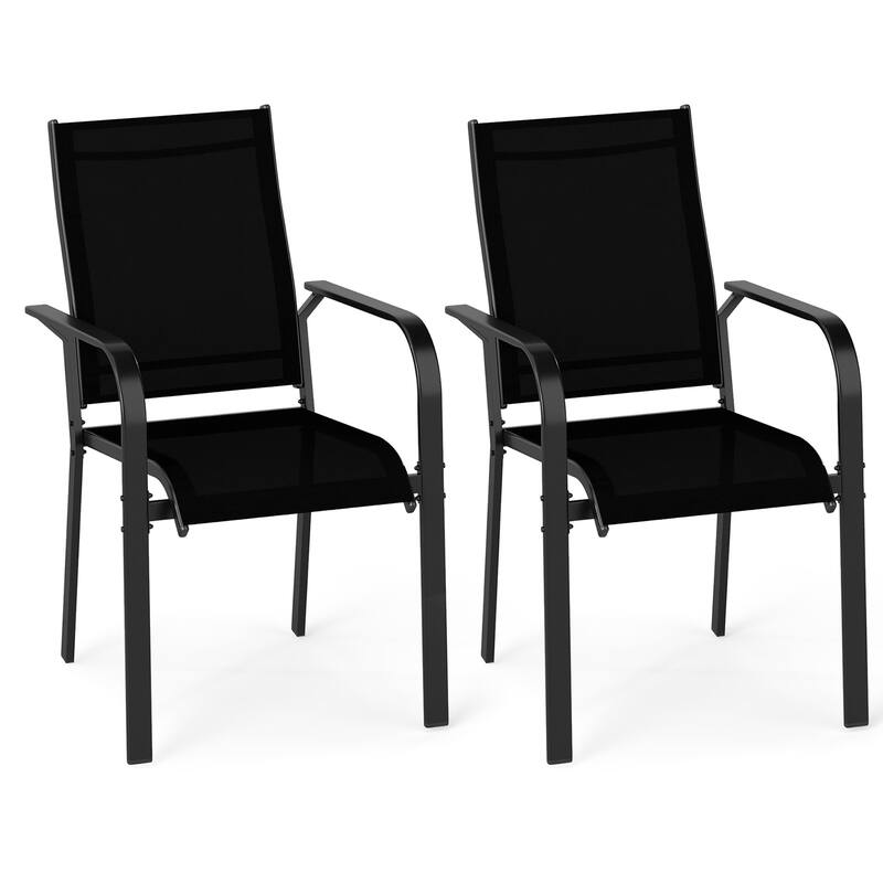 Gymax Patio Dining Chairs Set of 2 w/Metal Frame Breathable Mesh - Black