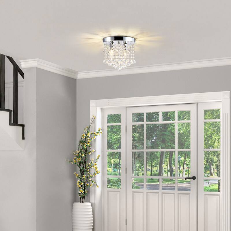 Crystal Flush Mount Ceiling Light Crystal Chandeliers with Crystal Pendant E12 - 2-Light