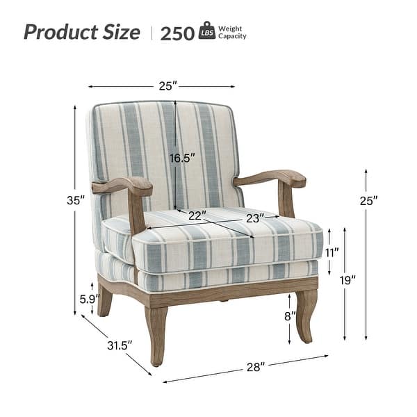dimension image slide 1 of 3, Rinaldo Farmhouse Upholstered Armchair with Solid Wood Legs by HULALA HOME