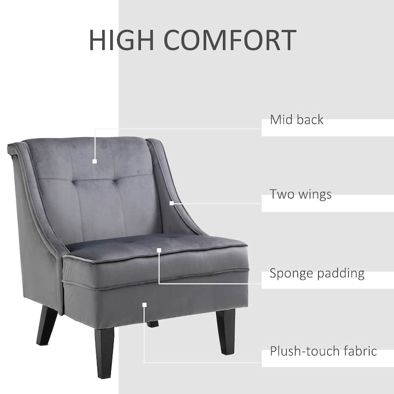 HOMCOM Tufted Single Sofa Chair with Rubber Wood Legs, Thick Padding Mid-Back, and Wings for Living Room