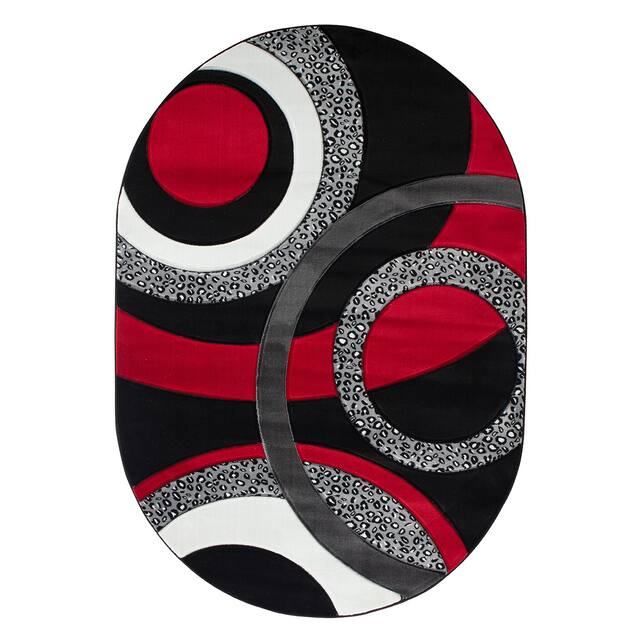 Orelsi Collection Abstract Area Rug - 5'2" x 7'5" Oval - Black/Red