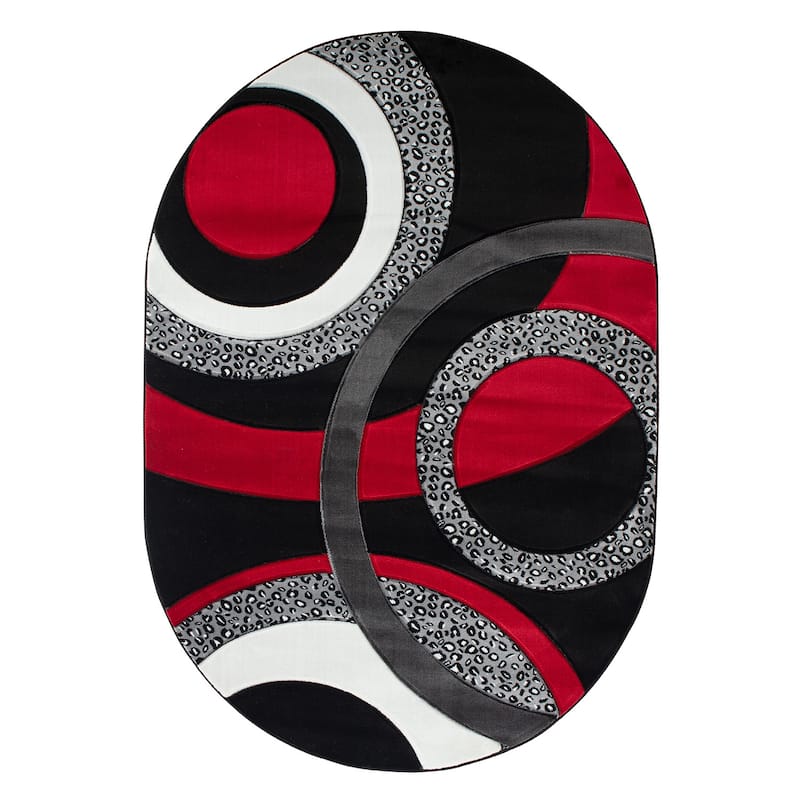 Orelsi Collection Abstract Area Rug - 5'2" x 7'5" Oval - Black/Red