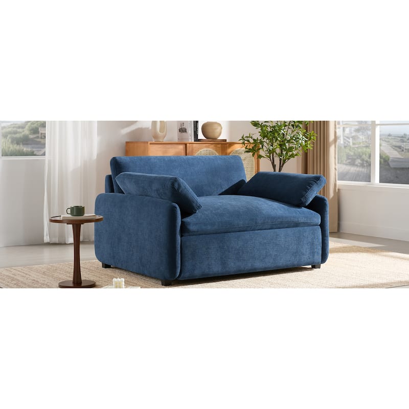 Roomfitters 50" Oversized Chenille Accent Chair, Wide Deep Seat Single Sofa, Modern Upholstered Lounge Chair with Pillows