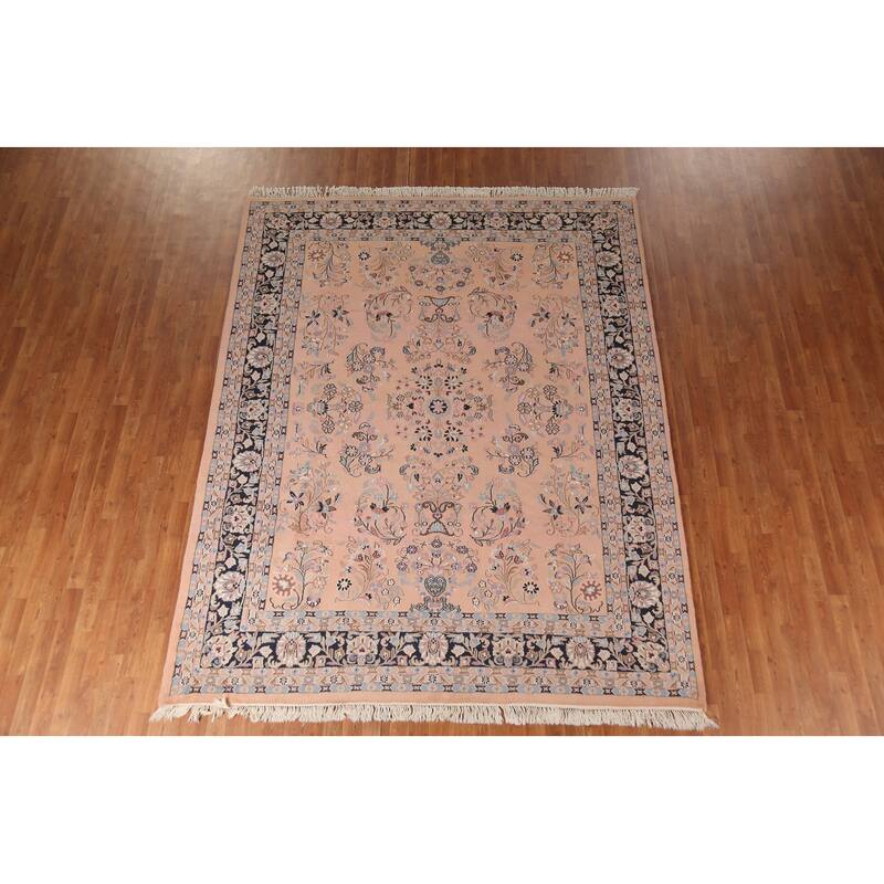 Pink Sarouk Oriental Area Rug Handmade Wool Carpet - 7'11"x 9'11"