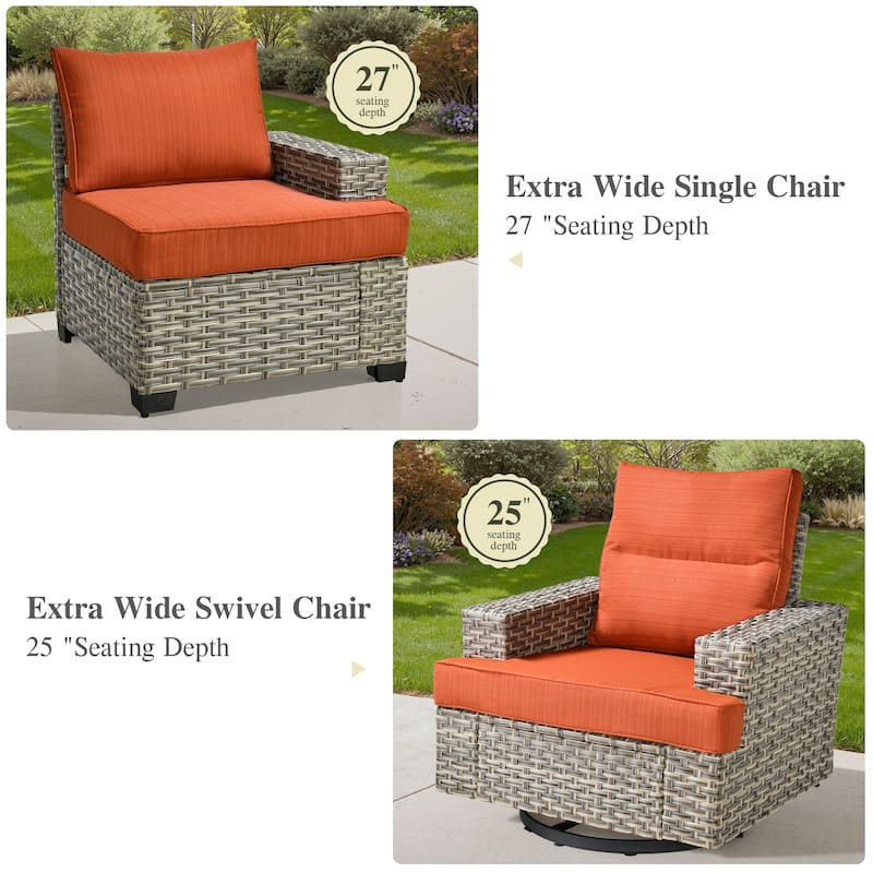 OVIOS 10 Pieces T shaped Seat Wide Armrest Swivel Chair Set With Fire Pit