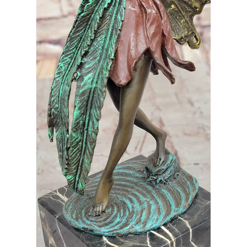 Colorful Hot Cast Bronze Fairy Little Girl Angel Figure Sculpture On Marble Base