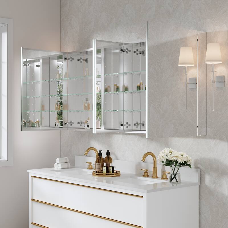 30'H Bathroom Recessed or Surface Wall Mount Medicine Cabinet With Adjustable Glass Shelves