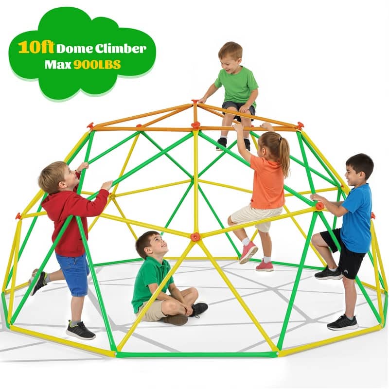 10FT Geometric Climbing Dome Climber Playground for Kids 3-10, Climbing Toys for Kids - N/A - Yellow+Green