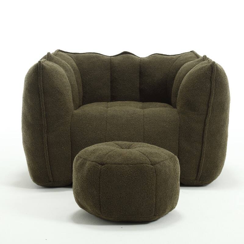 42''W Soft Bean Bag Chair with High Resilient Foam and Footstool
