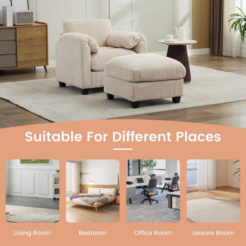 Corduroy Single Sofa Chiar with A Removable Ottoman