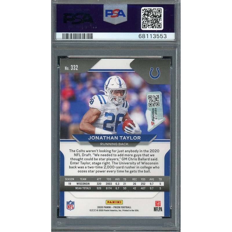 Jonathan Taylor 2020 Panini Prizm Signed Rookie Card #332 Auto Graded PSA 9 - 8'6" x 11'6"