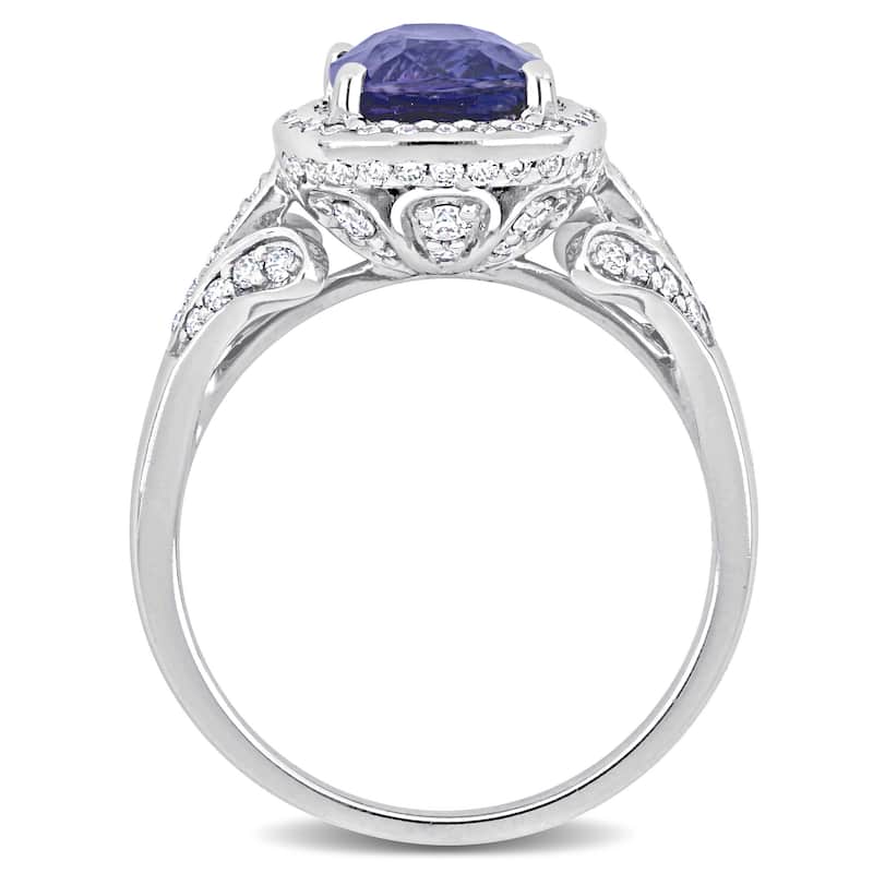 Miadora 3 1/10ct TGW Violet Sapphire and 5/8ct TDW Diamond Halo Ring in 14k White Gold