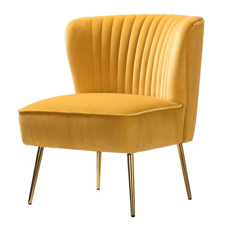 Monica Living Room Armless Accent Comfy Chair with Tufted Back and Metal Legs by HULALA HOME