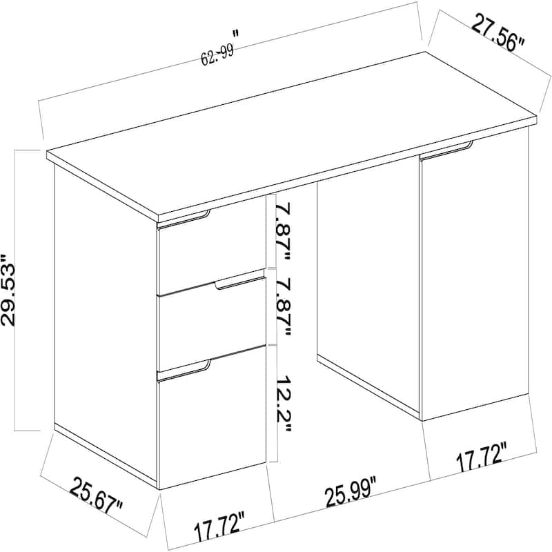 Somette Modern Wooden Desk with 3 Drawers & 1 Door