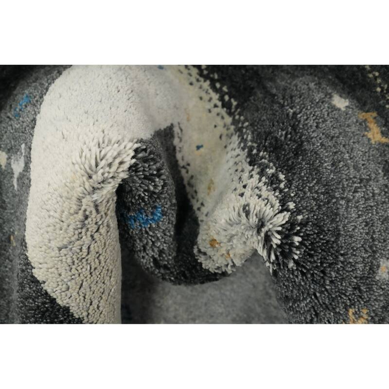 Hand Knotted Oriental 100% Wool Carpet Tribal Geometric Greys & Charcoal Gabbeh Area Rug - 7' 6'' X 5' 5''