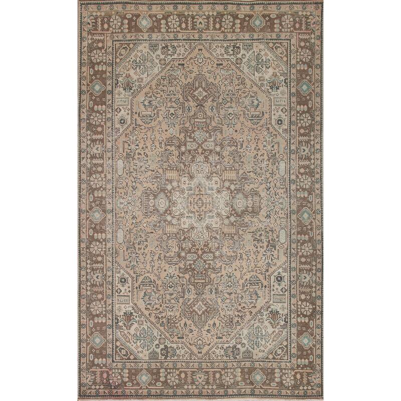 Hand Knotted Oriental 100% Wool Carpet Traditional Medallion Peach Tabriz Area Rug - 9' 9'' X 6' 5''