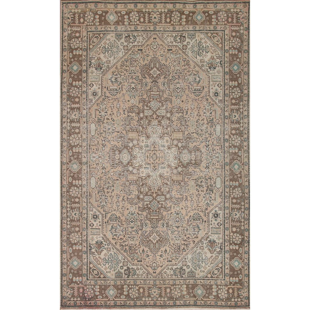 Hand Knotted Oriental 100% Wool Carpet Traditional Medallion Peach Tabriz Area Rug - 9' 9'' X 6' 5''