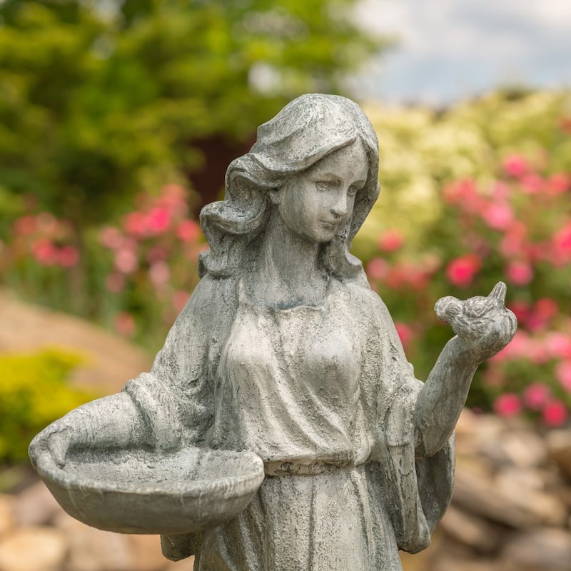 38" Standing Girl with Bird Statue