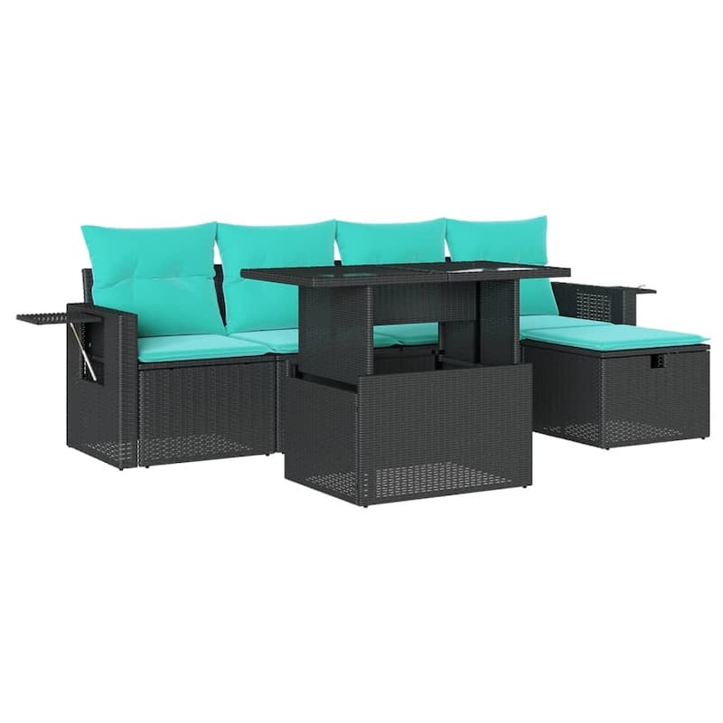 vidaXL Patio Sofa Set with Cushions and Table Outdoor Garden 6 Piece Poly Rattan