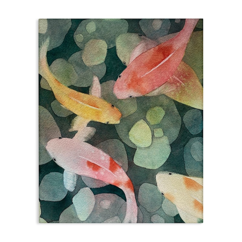 Stupell Watercolor Koi Aerial View Canvas Wall Art Design By Stephanie Fielden - 36 x 48