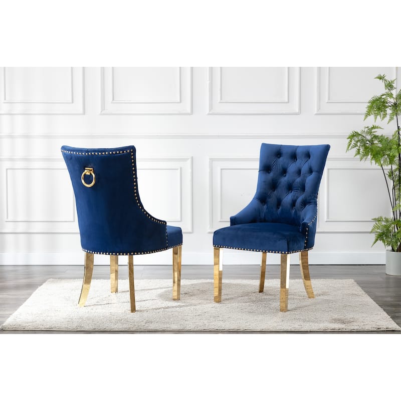 Porthos Home Drew Tufted Velvet Dining Chairs with Gold Chrome Legs, Set of 2