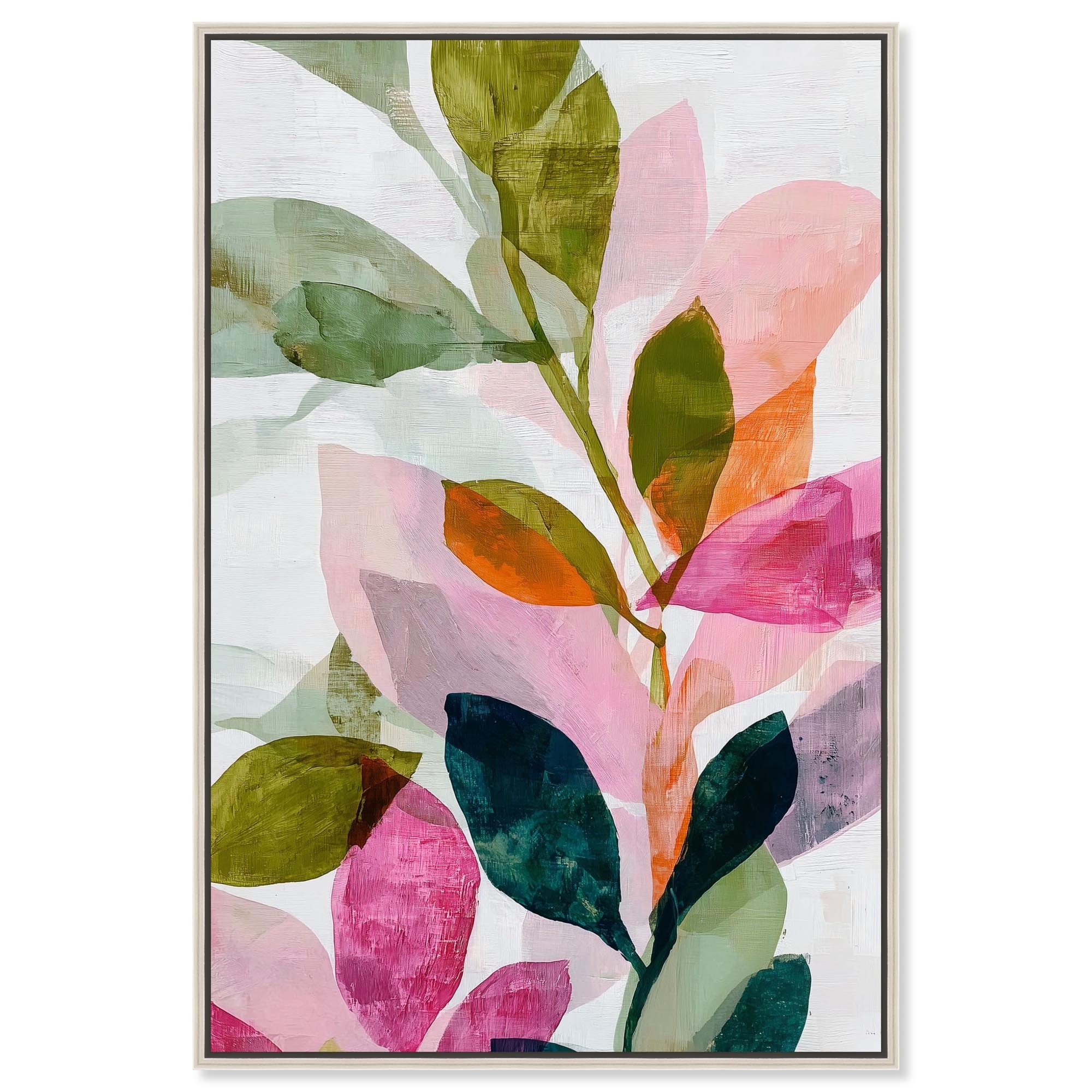 Expressive Leaves I Pink Palm Wall Art Canvas Print by Art Remedy