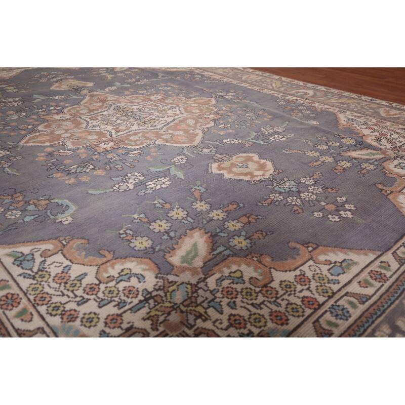 Gray Blue Tabriz Persian Vintage Area Rug Hand-Knotted Wool Carpet - 8'0"x 10'7"