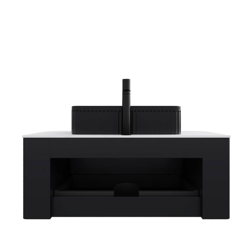 Wall Mounted Bathroom Vanity with Black Rectangular Ceramic Basin