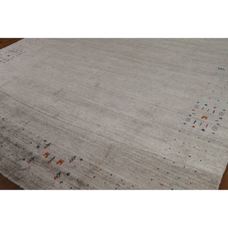 Hand Knotted Oriental 100% Wool Carpet Tribal Tribal Beige & Ivories Gabbeh Area Rug - 12' 2'' X 8' 11''