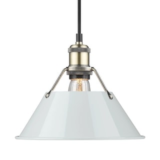 Yep by Golden Lighting Orwell 1-light 10in Pendant in Aged Brass and Dusky Blue shade - Gold