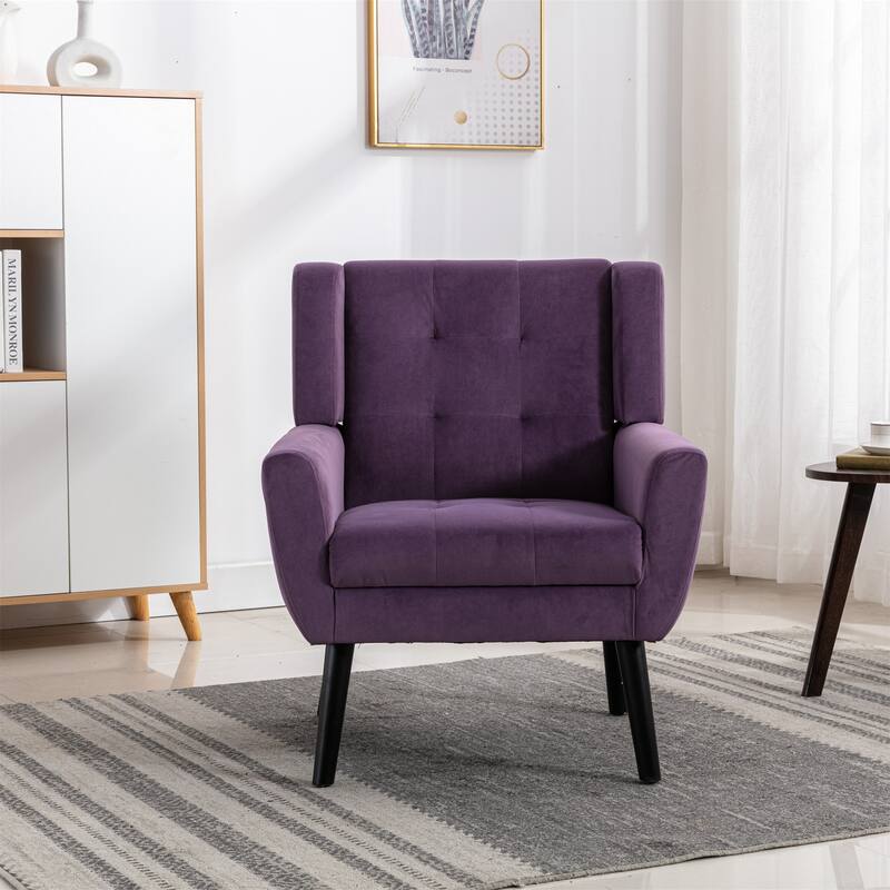 Modern Soft Velvet Armchair, Ergonomics Accent Chair W/Curved Back, Upholstered Single Sofa With 250 Lbs Weight Capacity