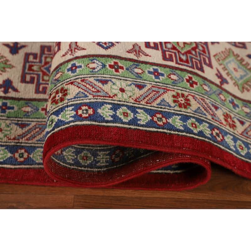 Geometric Red Large Kazak Oriental Area Rug Hand-Knotted Wool Carpet - 10'0" x 13'9"