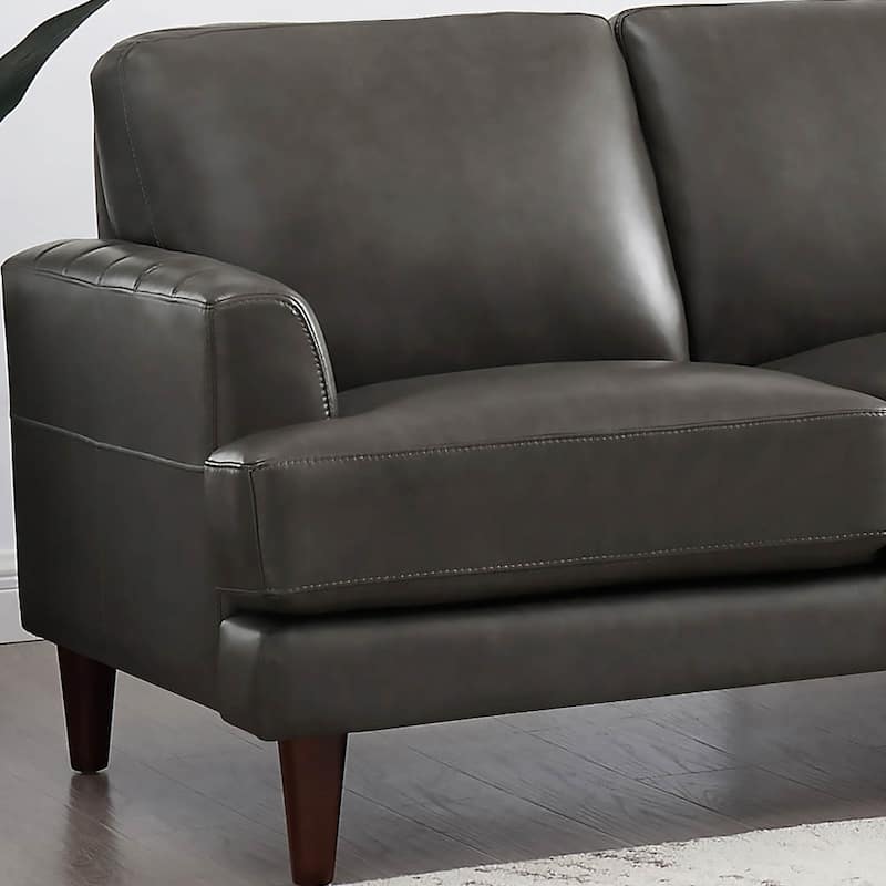 Ivy Living Cassia Top Grain Leather Loveseat with Feather Memory Foam and Springs