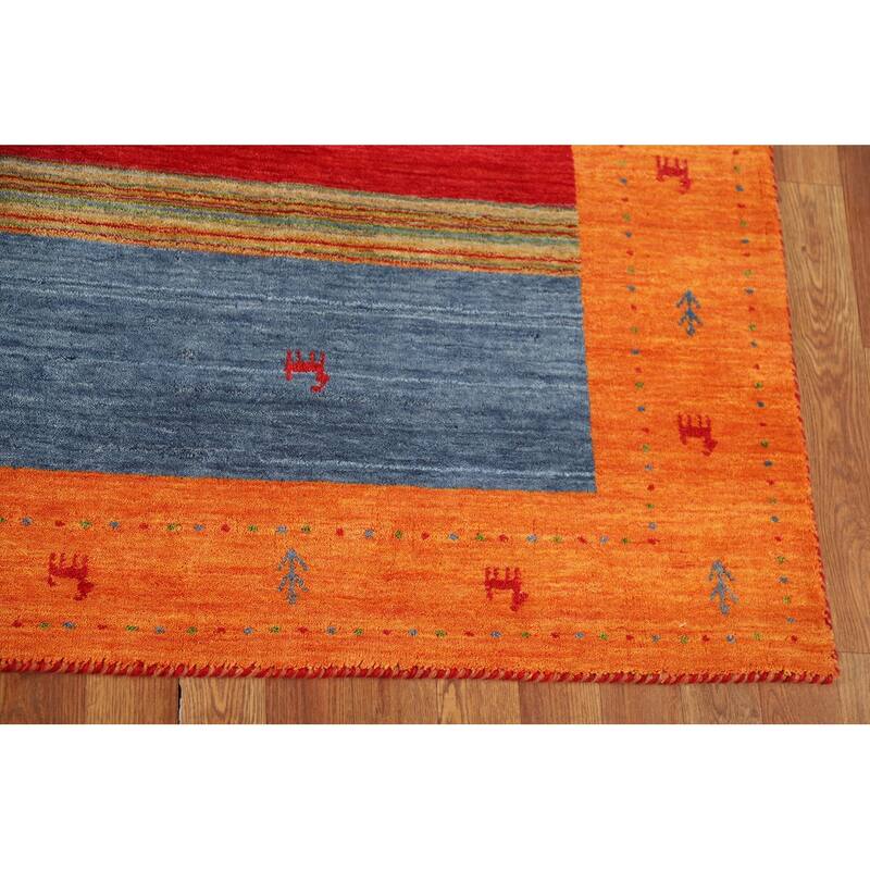 Striped Gabbeh Indian Rug Hand-Knotted Wool Carpet - 6'7"x 9'9"