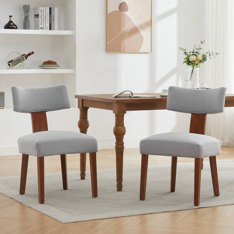064-Set Of 2 Linen Fabric Modern Armless Dining Chairs With Curved Backrest And Solid Wooden Legs For Dining Room Living Room - Grey