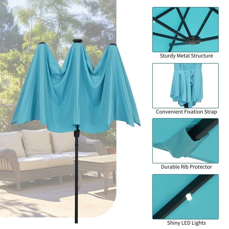 Autlaycil 13 ft Patio Umbrella with 36 Solar Lights & Crank System for Outdoor