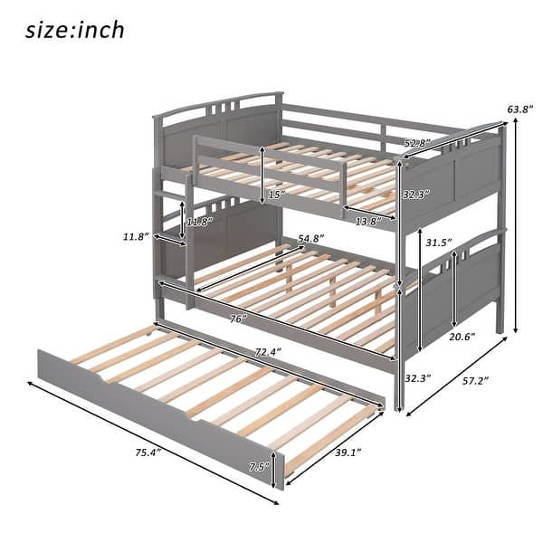 Full-over-Full Wood Bunk Bed with Twin Size Trundle, Separable Bunk Bed