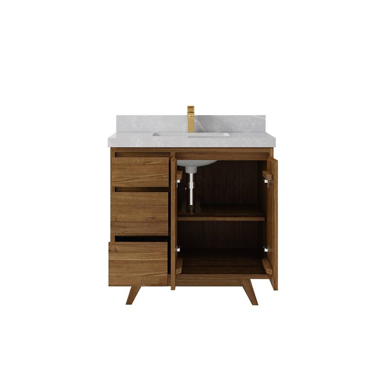 Willow Collections 36 in. W x 22 in. D Madison Teak Center Sink Bathroom Vanity with Countertop