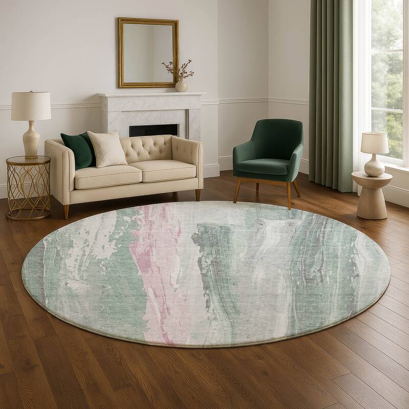 Premium Washable Super Soft Modern Brushstrokes Mayfield Rug - 8' x 8' - Sage