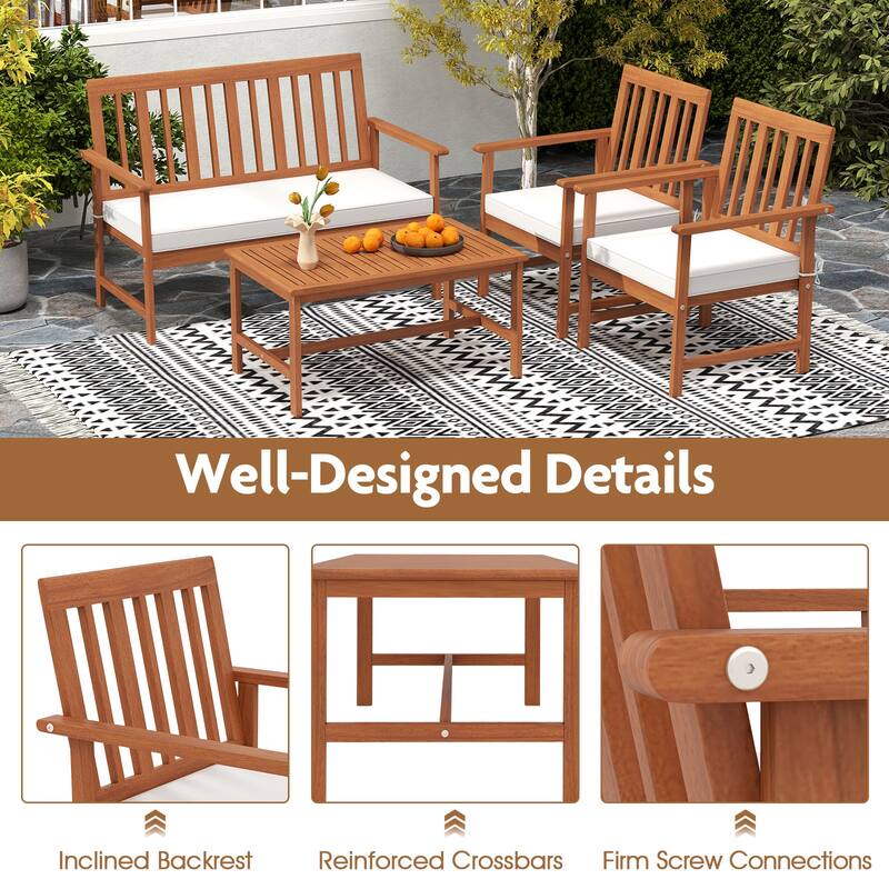 Gymax 8-Piece Acacia Wood Patio Conversation Set Outdoor Furniture Set