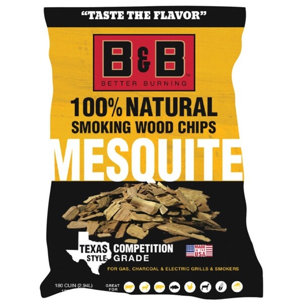 B & B Charcoal 00122 Mesquite Wood Smoking Chips, 180 Cubic Inch