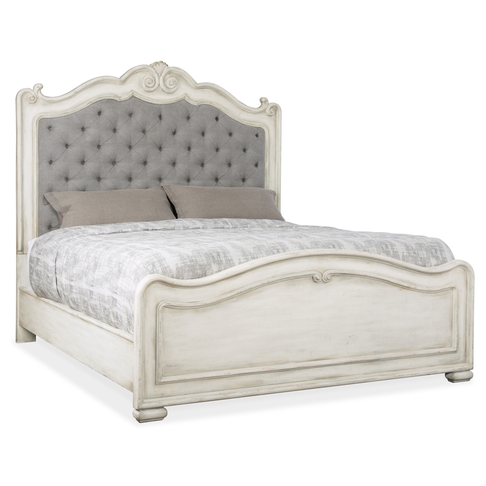 Hooker Furniture 1610 90266 Wh Arabella King Maple Upholstered Panel Distressed White Crackle Overstock 27196386
