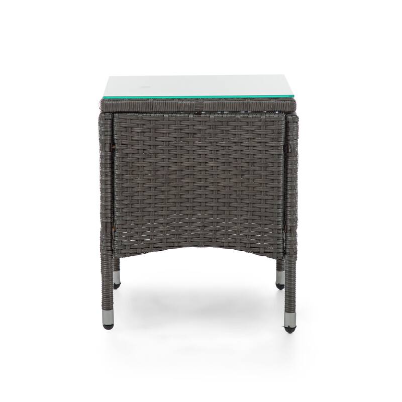Zaara Contemporary Compact Wicker and Glass Top Outdoor End Table by M&L Co.