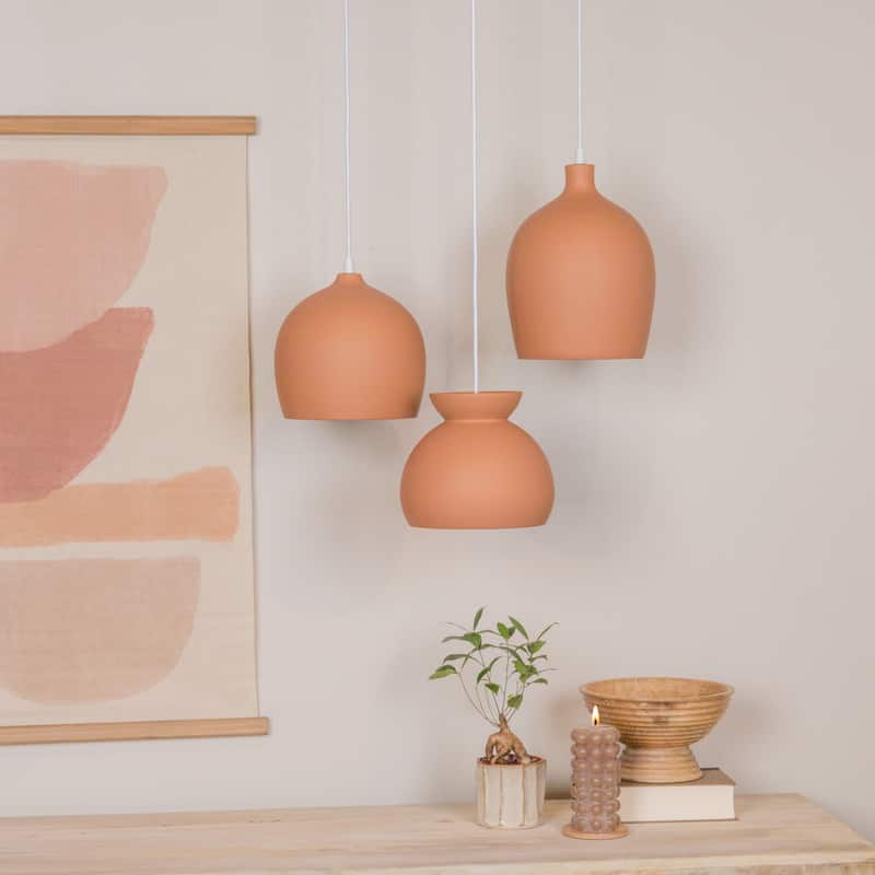 Sienna Ceramic Ceiling Light with Fabric Cord - 9.0"L x 9.0"W x 7.8"H