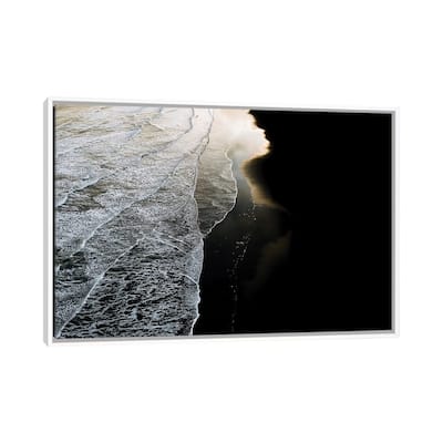 iCanvas "Minimal Waves Crashing On A Black Sand Beach In Iceland During Sunset" by Michael Schauer Framed Canvas Print